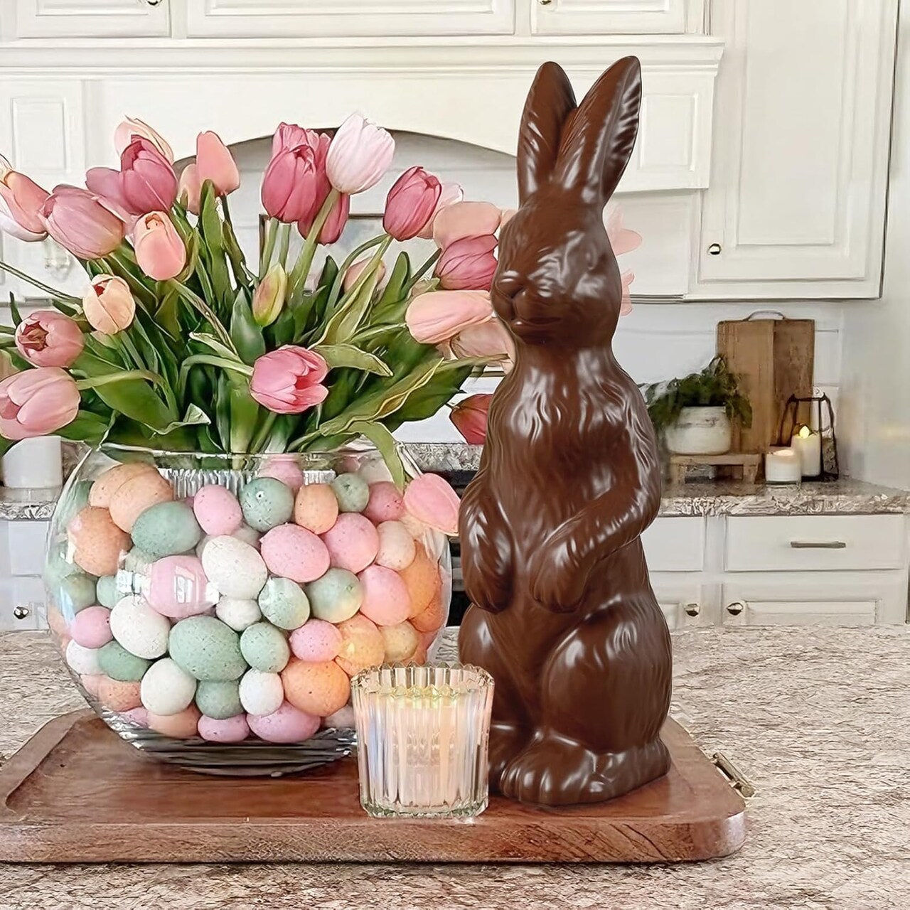 Easter Decorations - 14.5" Easter Bunny Figurine - Easter Decorations for Home - Standing Ceramic Easter Bunny Decor for Mantel Tabletop Porch Lawn Yard Spring Home Indoor Outdoor
